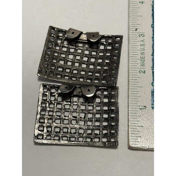 Musi Shoe Clips | Rectangle | Vintage Silver Tone Woven Mesh - Picture 3 of 7